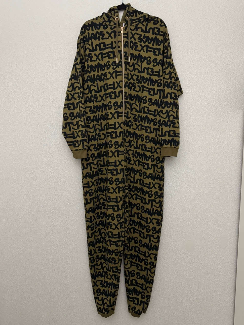 Savage X Fenty Forever Savage Hooded One Piece Olive Green Allover Logo Size XL - Picture 3 of 14